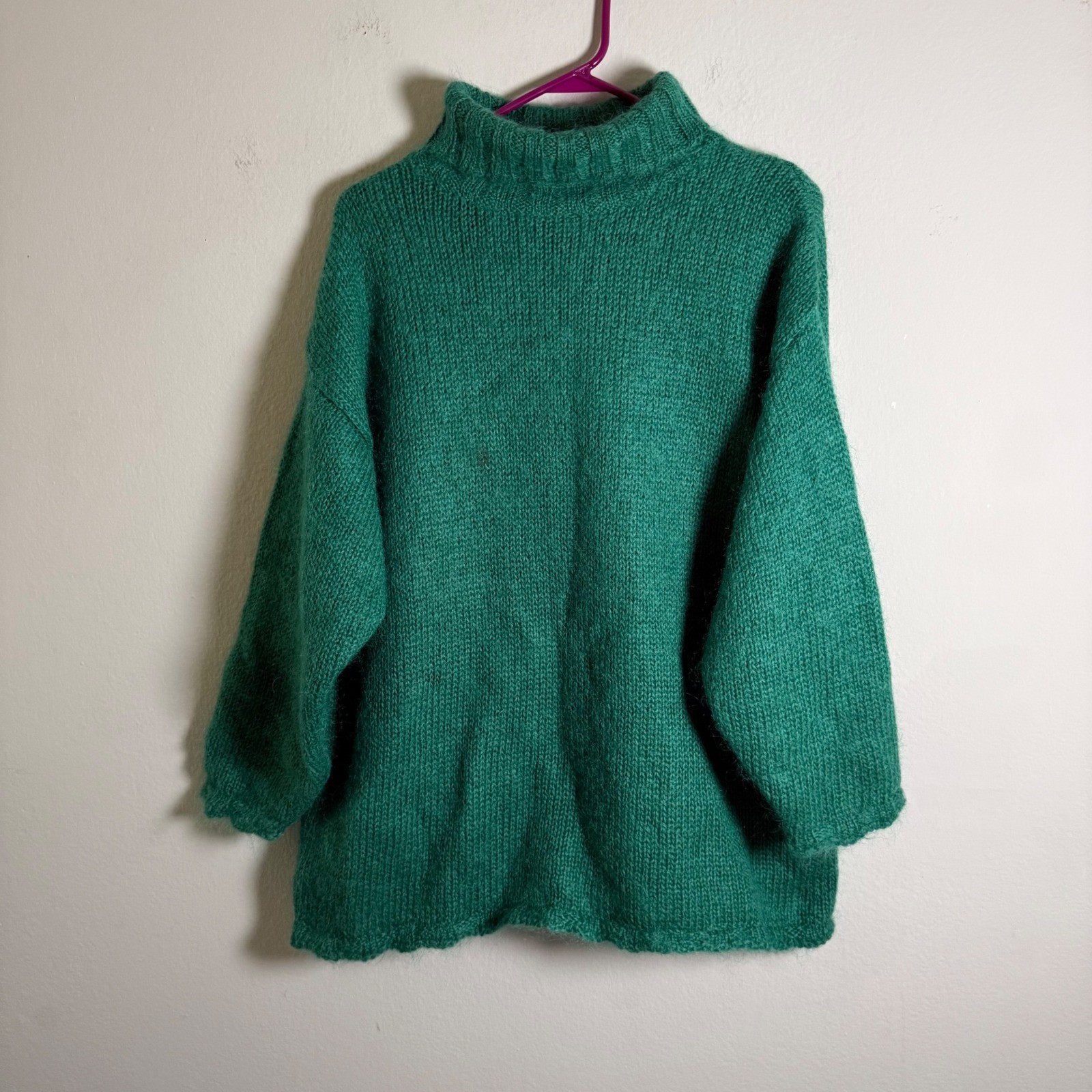 Vintage Esprit Essentials Mohair Blend Mock Neck Sweater Emerald Green Womens M