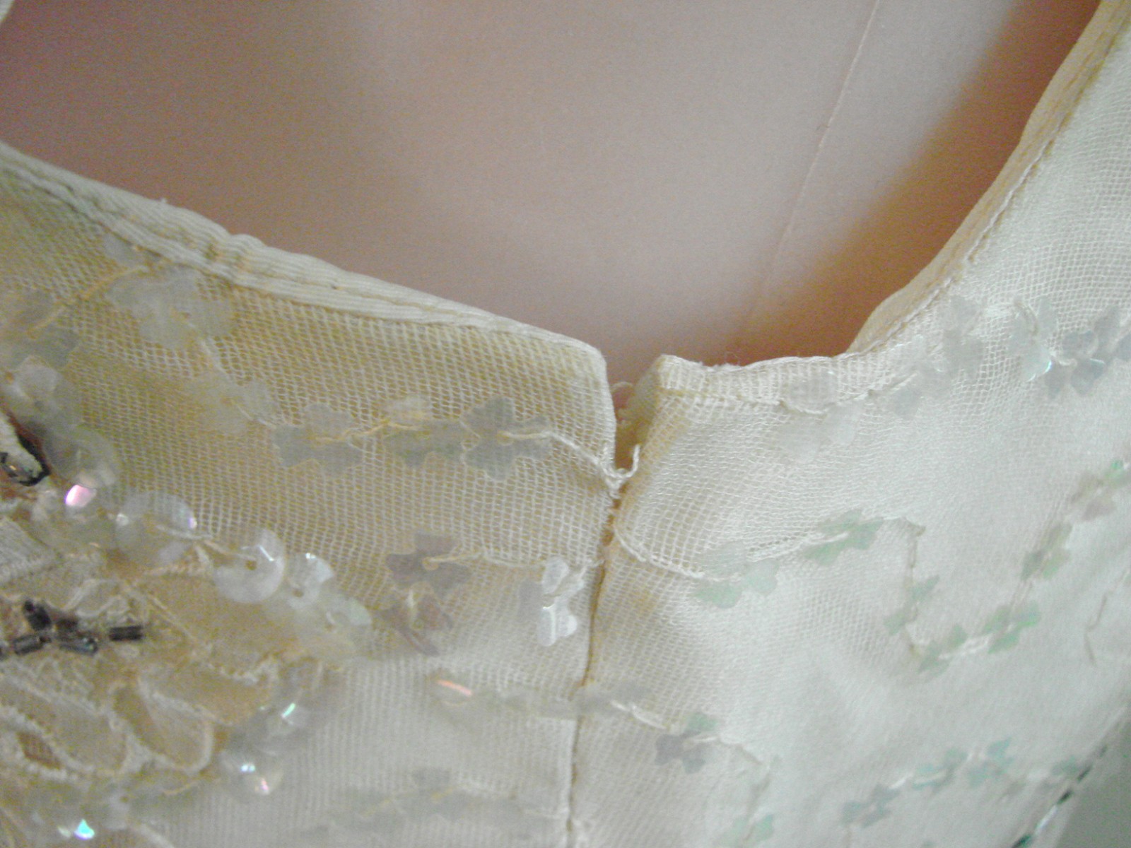 VTG 50s 60s Fitted Crop Top COCKTAIL SEQUINS Lace Beaded S B34 VGC Bodice lined