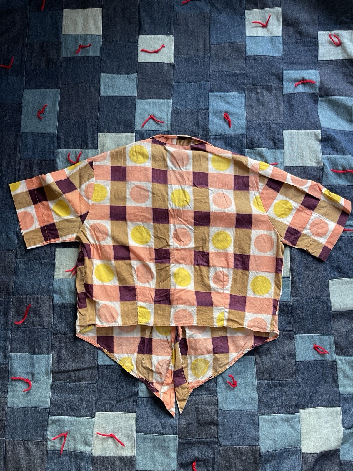Vintage 40s 50s Women’s Tie Front Top Shirt Polka Dot Rockabilly Sanforized Med