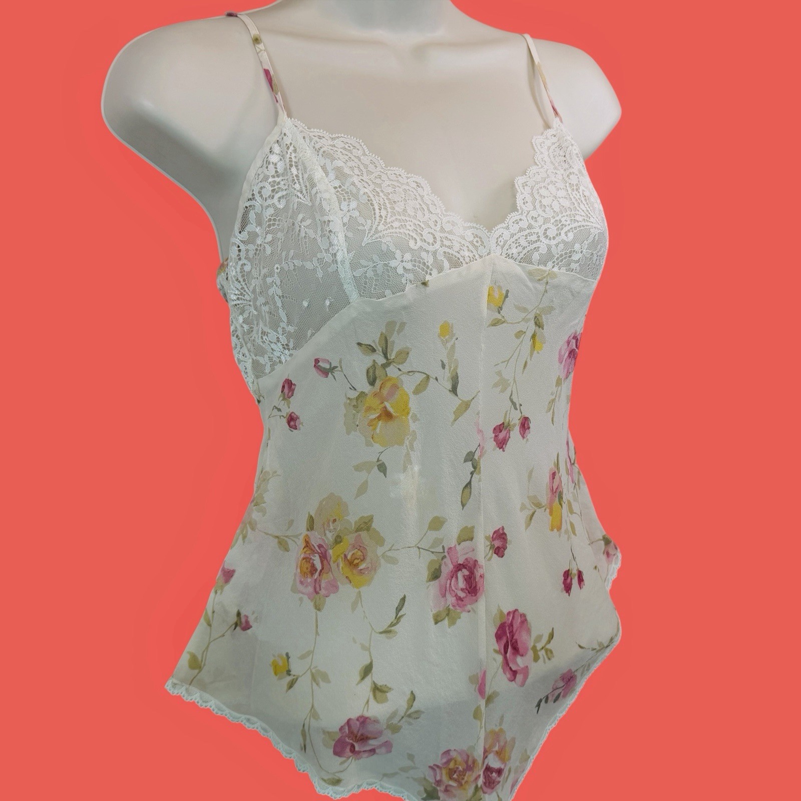 VICTORIA’S SECRET … 100% Silk Chiffon Lace Teddy Bodysuit … Size S