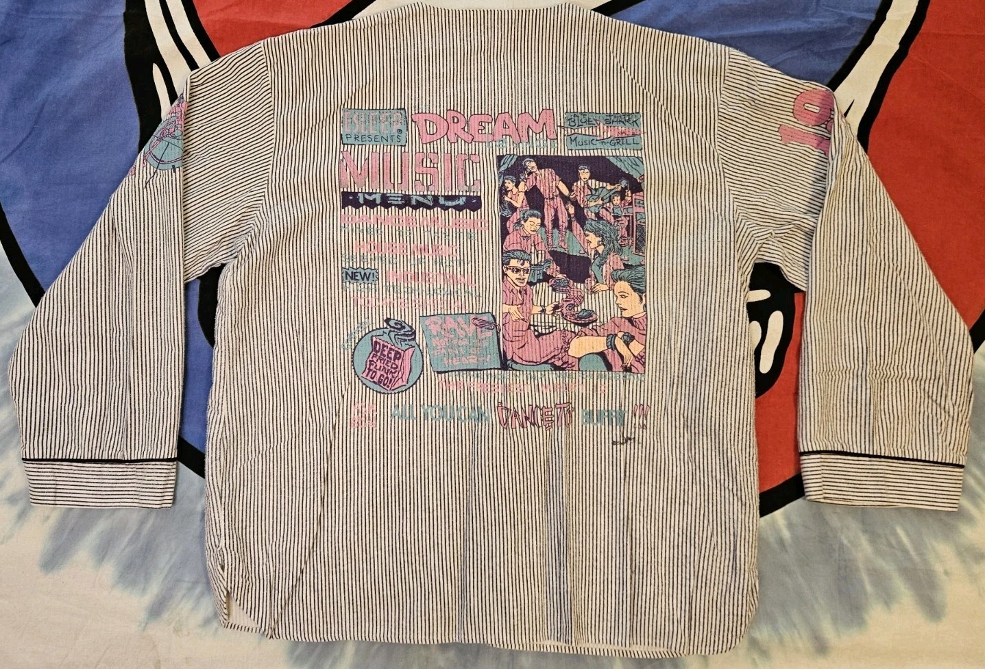 Vintage 90s Esleep Pajamas Set Neon Print Baseball Jersey Drawstring Pant Cotton