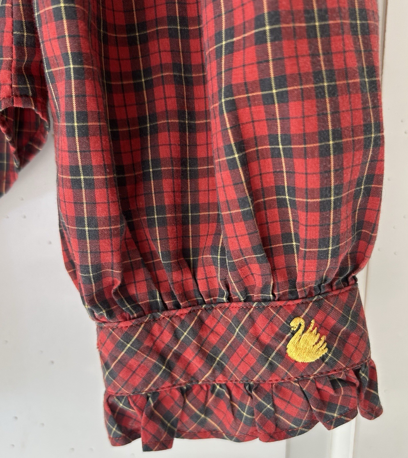 VTG 70s GLORIA VANDERBILT Plaid Ruffle Trim Prairie Victorian Button Top Sz 40