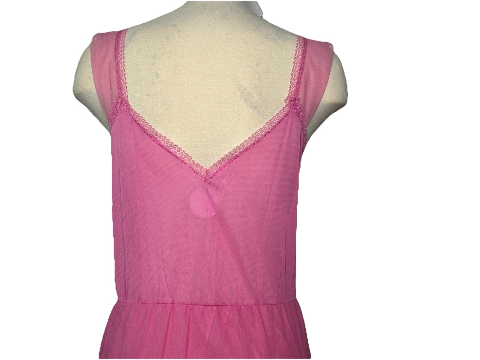 VTG NOS 60s HTF Volup Sexy Bright Pink Chiffon Lace Nightgown Ruffled Nylon L/XL