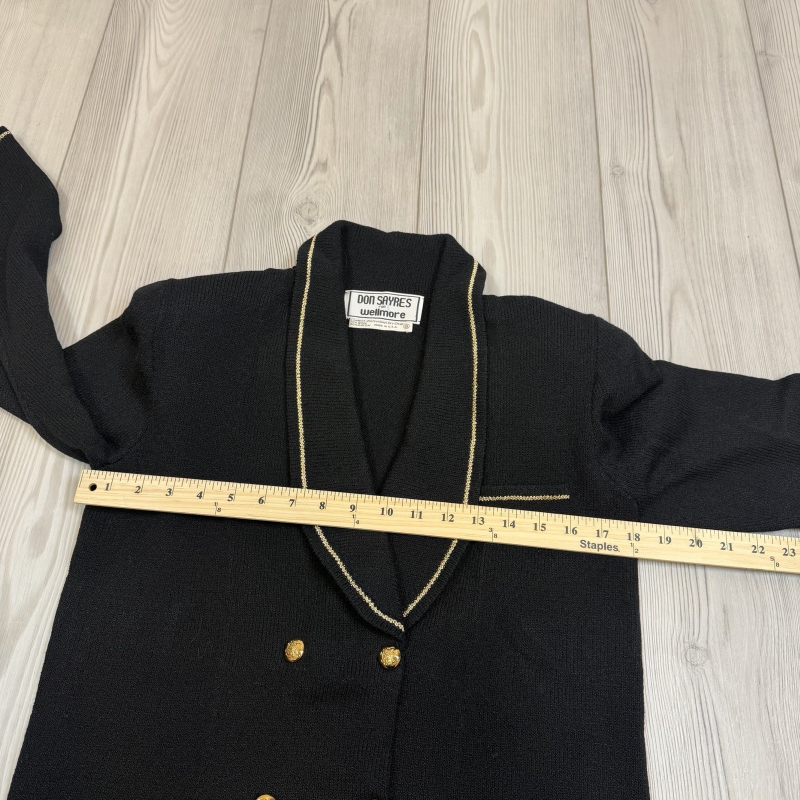 Vintage Don Sayres For Wellmore Wool Blend Black Blazer Gold Embellishment 8