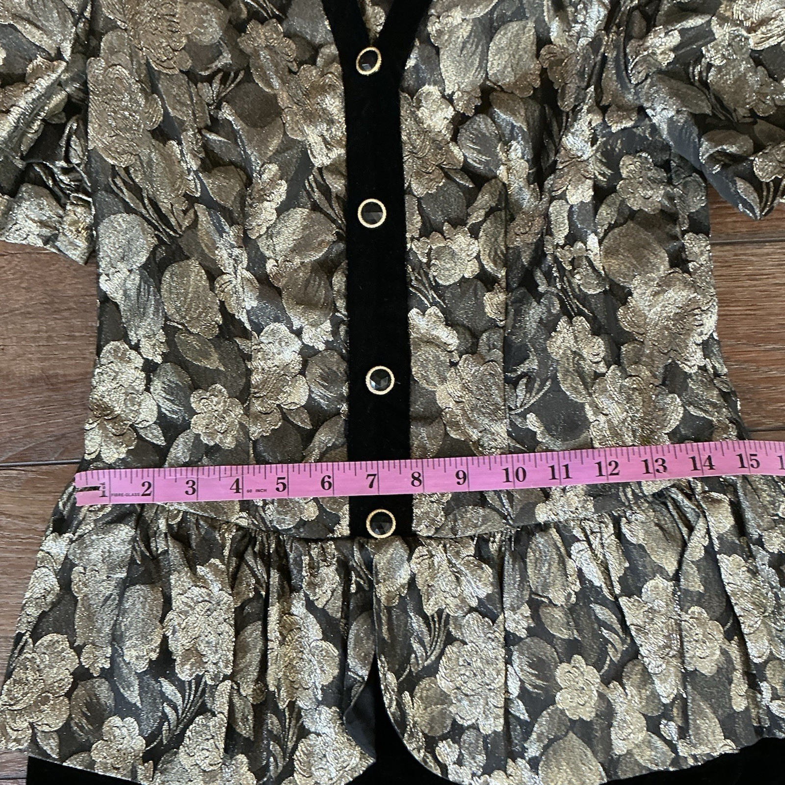 VINTAGE Act 1 Petites Size XS Floral Brocade Peplum Velvet Dress Cocktail #61C3