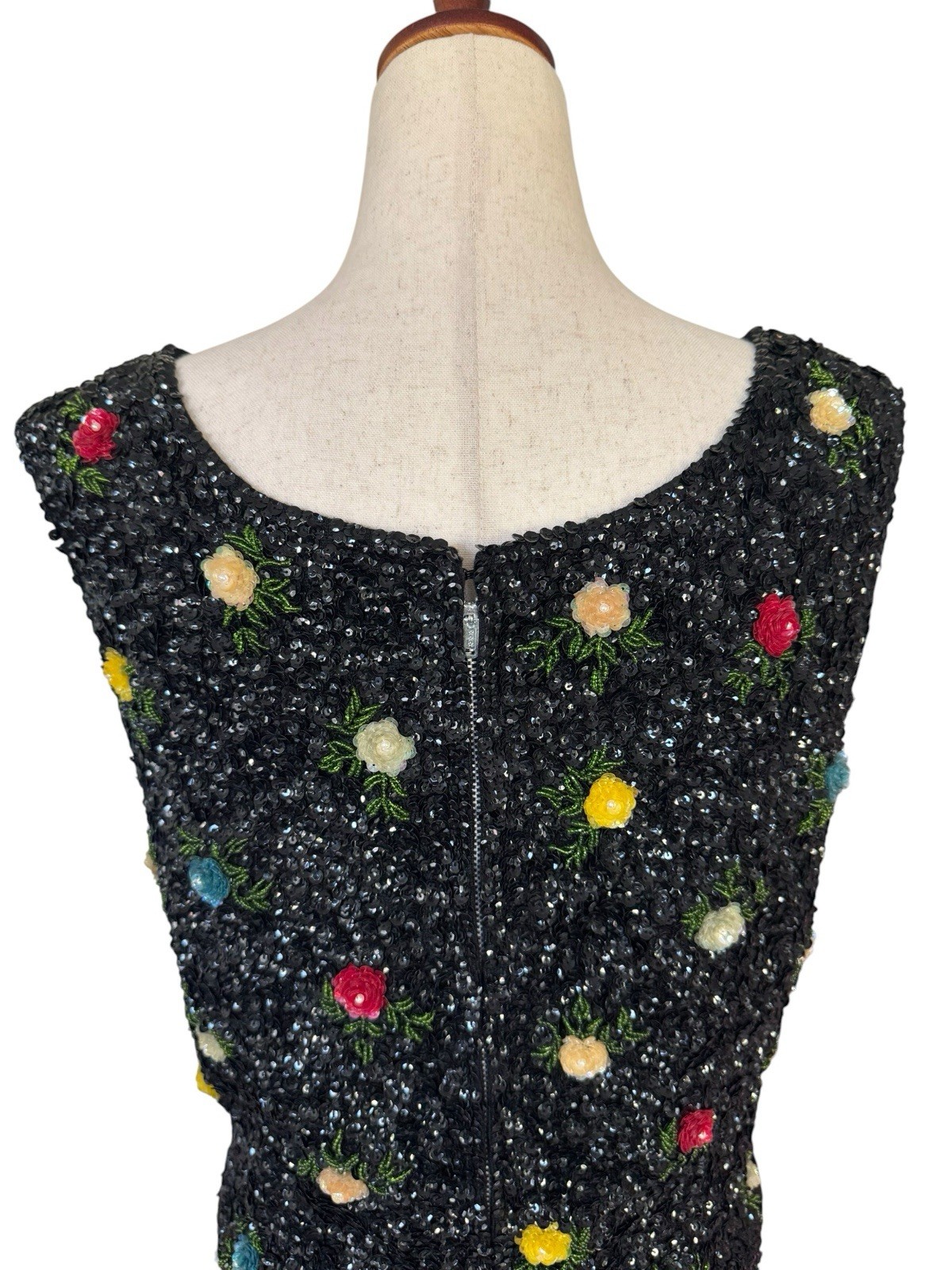 Vintage 60s House of Gold Beaded Sequin Floral Sleeveless Evening MCM Top Medium