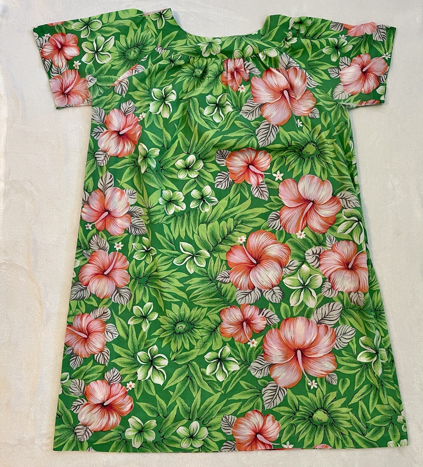 Sears Vintage Floral House Dress/Mumu With Pocket Size M~Green,Pink,White,Orange