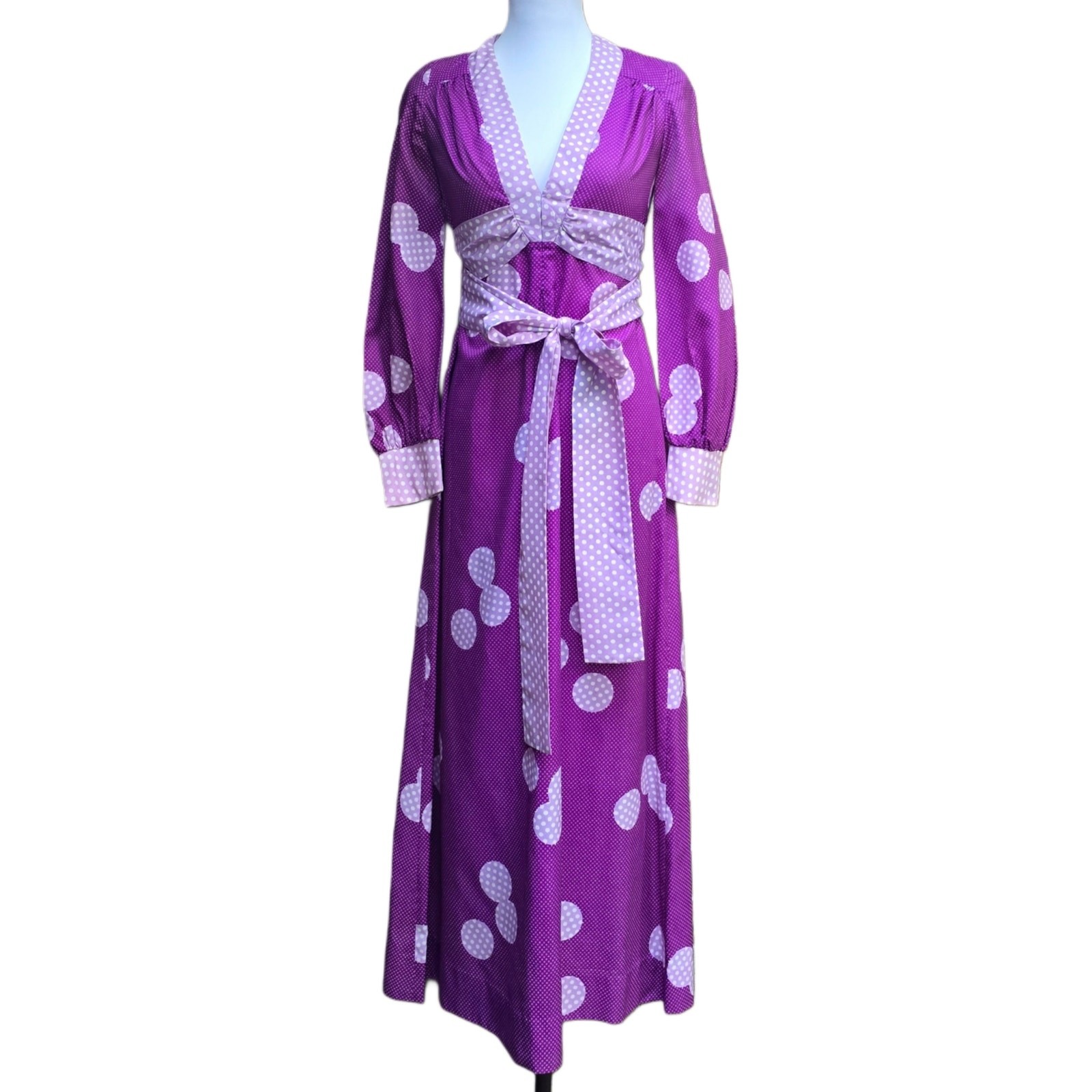 1970s Corky Craig California Purple Polka Dot Maxi Dress VTG Boho Disco Size S