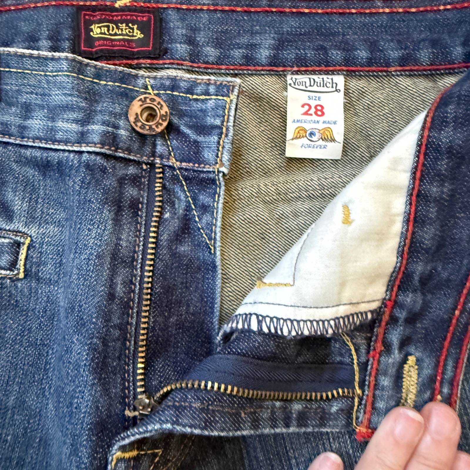 Von Dutch Originals Flare Jeans Womens 28 Y2K Low Rise Made USA Bootcut Boho