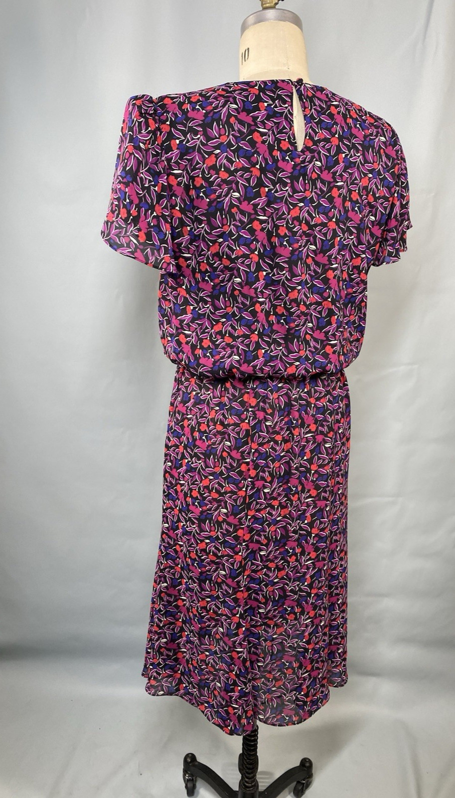 EMERALD ST. Vintage Dress SIZE LARGE purple red classic blouse elastic 80s 90s