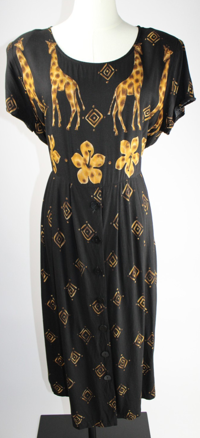 Vintage 90s Betsy Lauren Petites Giraffe Print Rayon Maxi Dress Size 16P