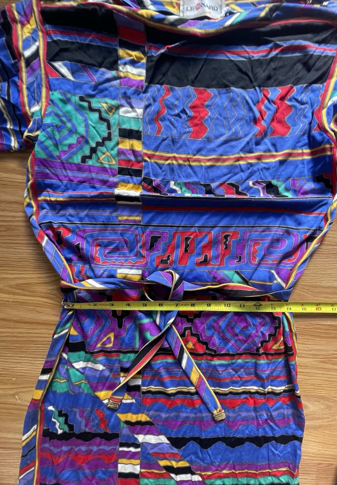 vintage leonard dress Paris 1980’s vibrant multi color Geometric print M/L italy