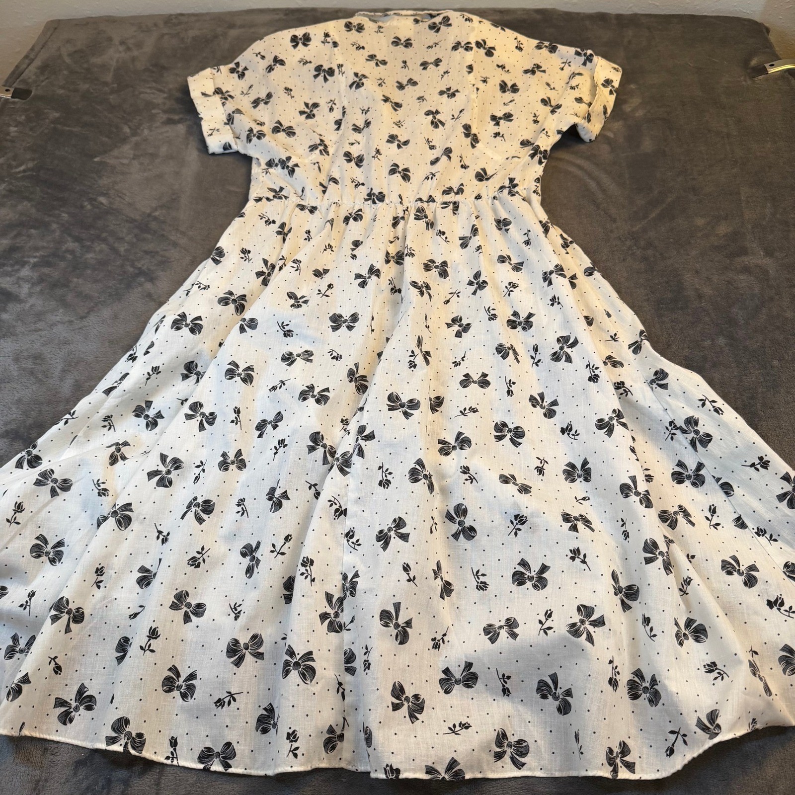 Tabby of California Vintage Shirt Dress Womens Size 10 White Bow Print Retro