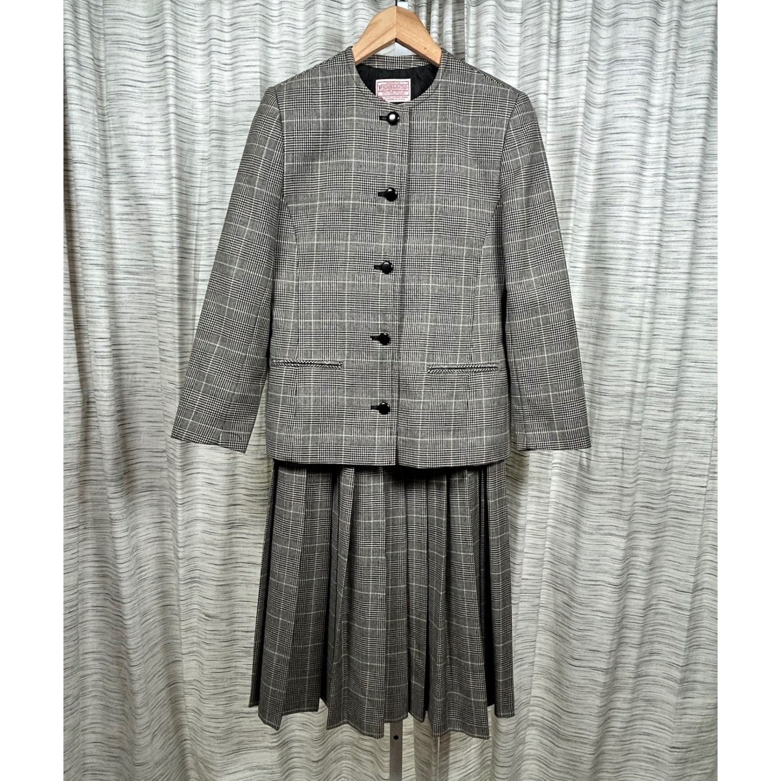 Pendleton Skirt Suit Black White Women Jacket 4 Skirt 2 Glen Plaid Virgin Wool