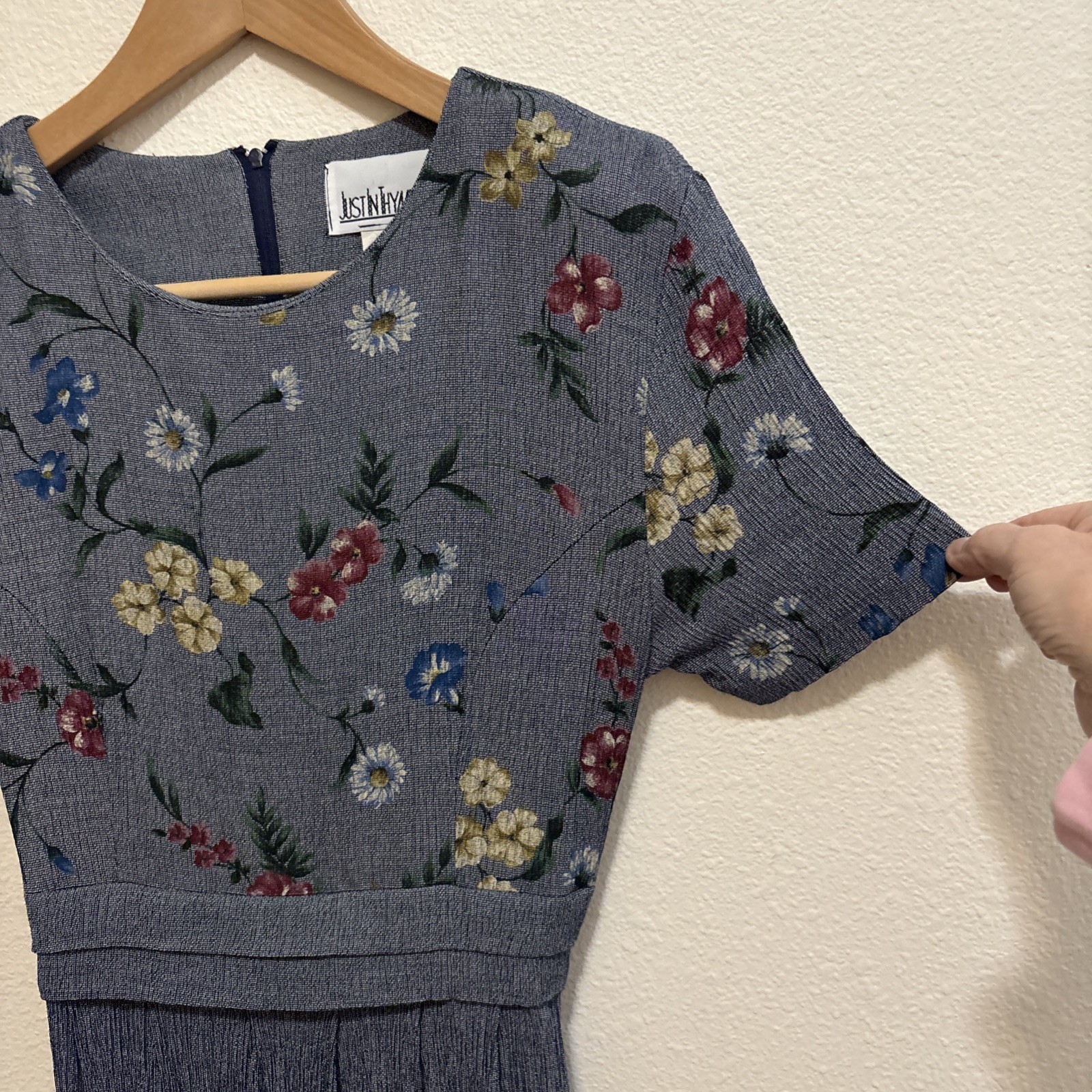VTG 90s Just In Thyme Petite Art Womens Midi Dress Short Sleeves Back Tie SZ 8