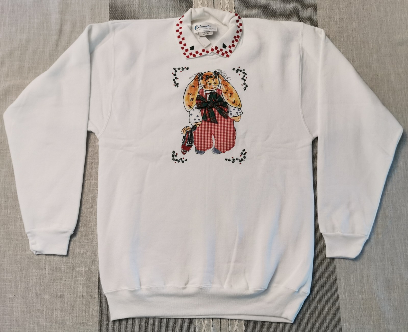Vintage 90s Claudia & Co Hand Painted Bunny Sweatshirt Large Grandma Cottagecore