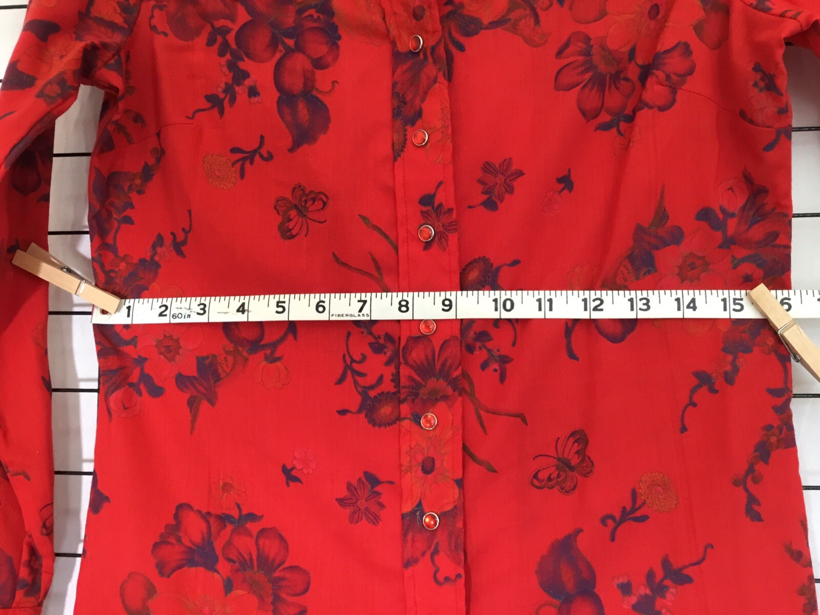 Vintage Lady DJ by Dickson-Jenkins Bright Red Floral Blouse Western Style 1970’s