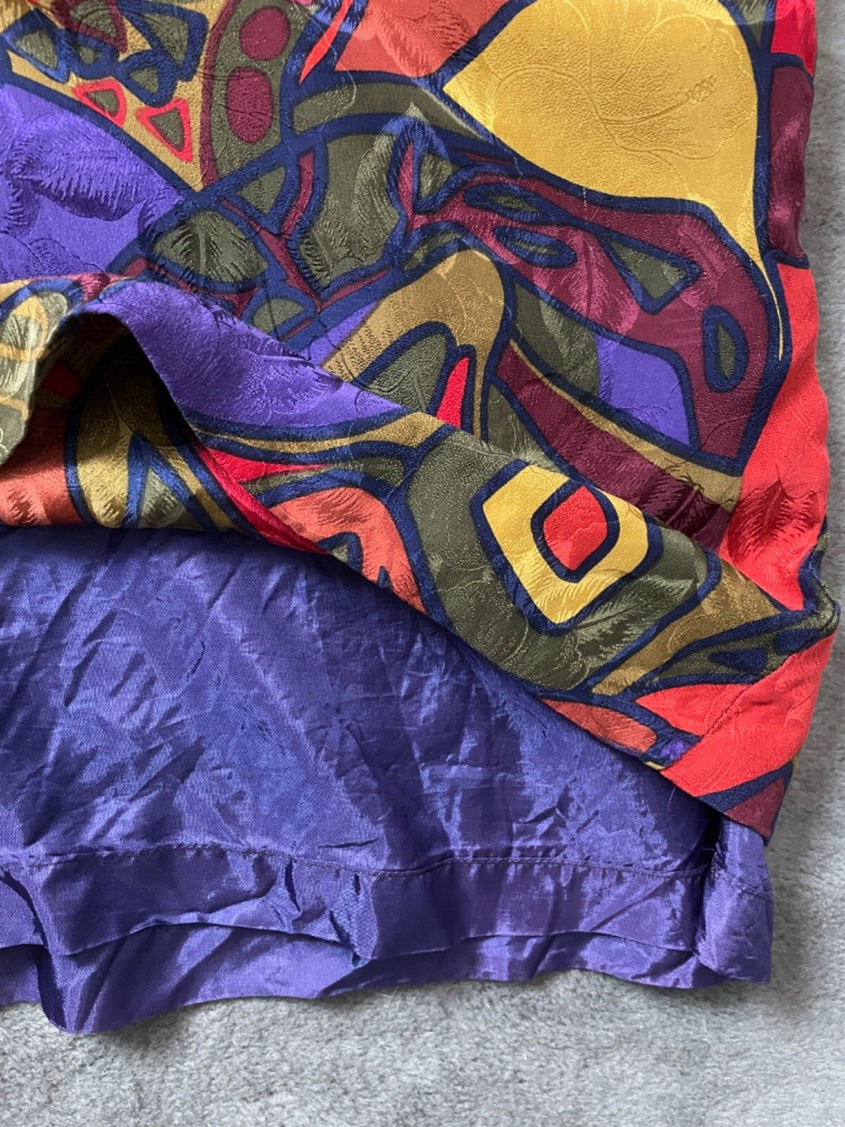 Vintage Carol Mignon Silks Dress 10 Multicolor Abstract Buttons Shift Tie VTG