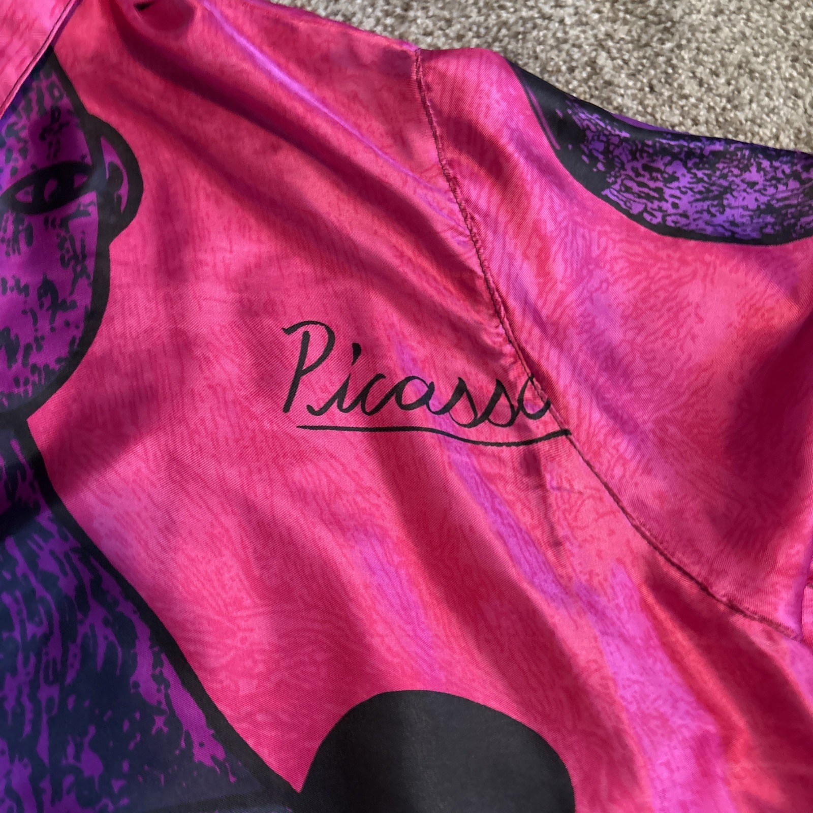 1980s Picasso Long Sleeve Shirt Bright Colors Abstract Art Shoulder Pads