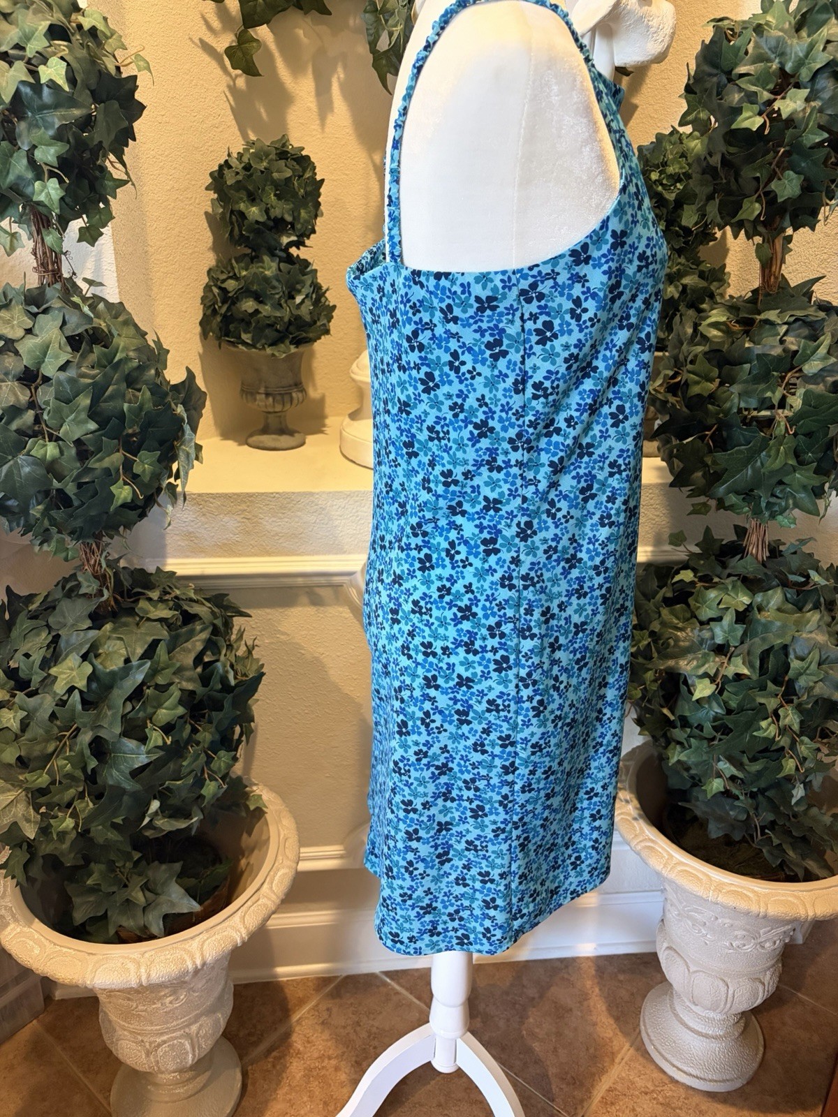 Vintage 90s Blue Floral Dress Expressions Size 9/10