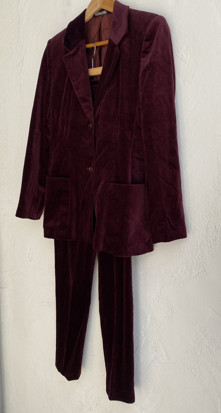 Vintage Laura Ashley Sz 4 Velvet Pantsuit Cotton Blend UK Burgandy
