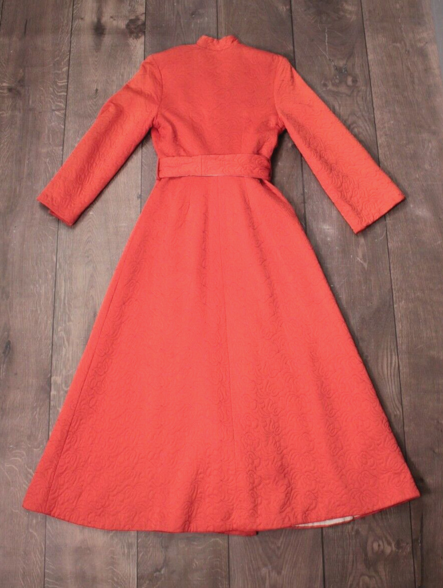 Vtg Women’s 40s Coral Orange Housecoat Robe 1940s HouseDress Darby Gaimes Sz S/M