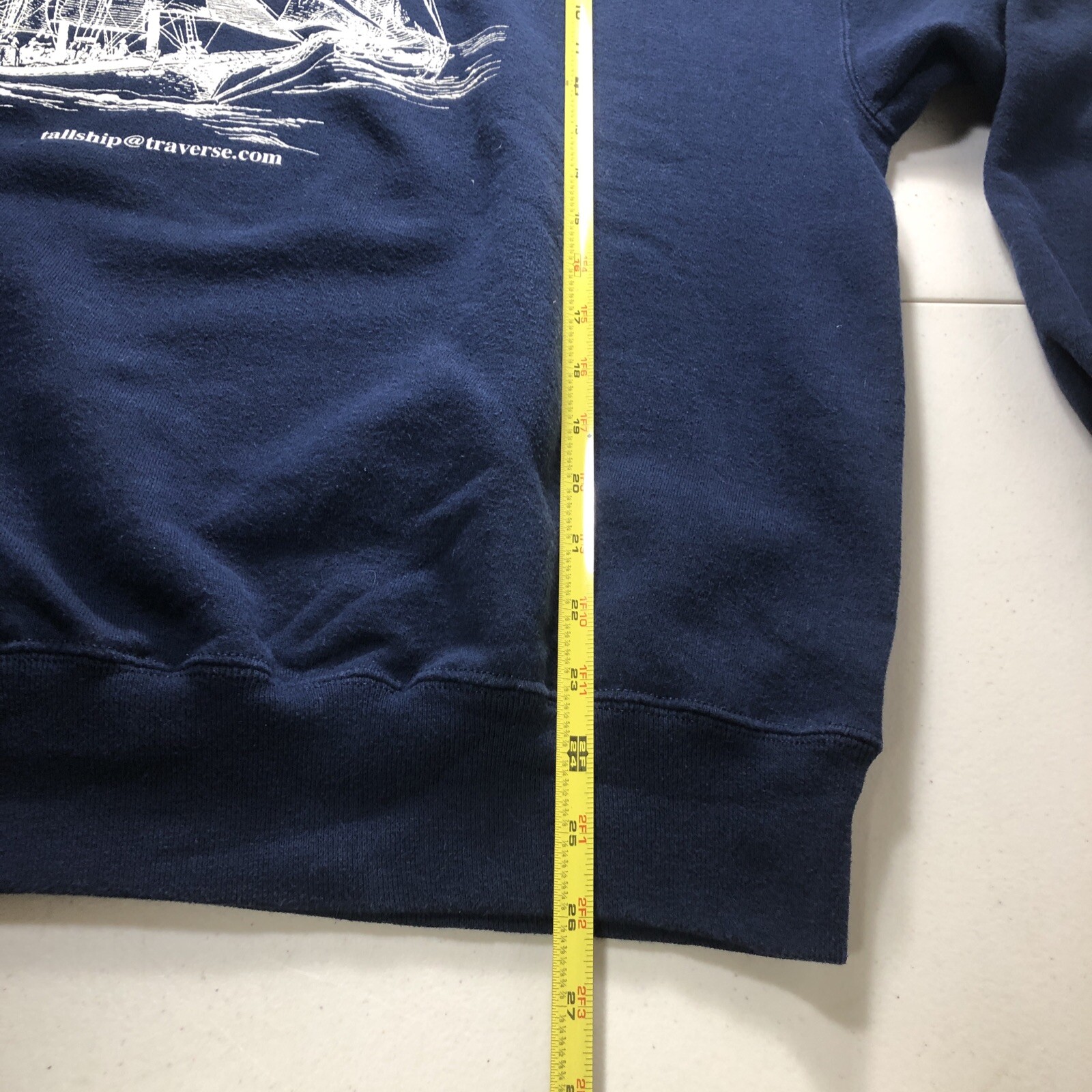 Vtg 1990s JERZEES Sweatshirt Super Sweats 90s Tall Ship Traverse City Blue XL