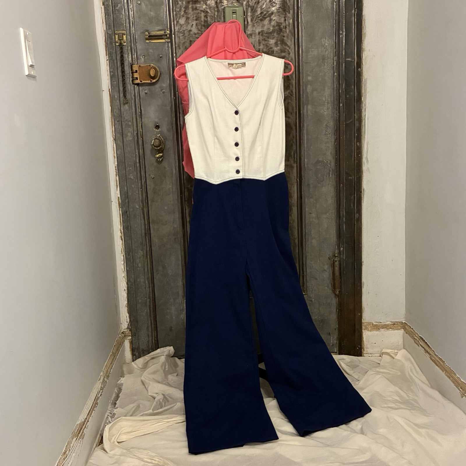 S Vintage 70s 80s sophisticated Jumpsuit sleeveless wide leg palazzo pants