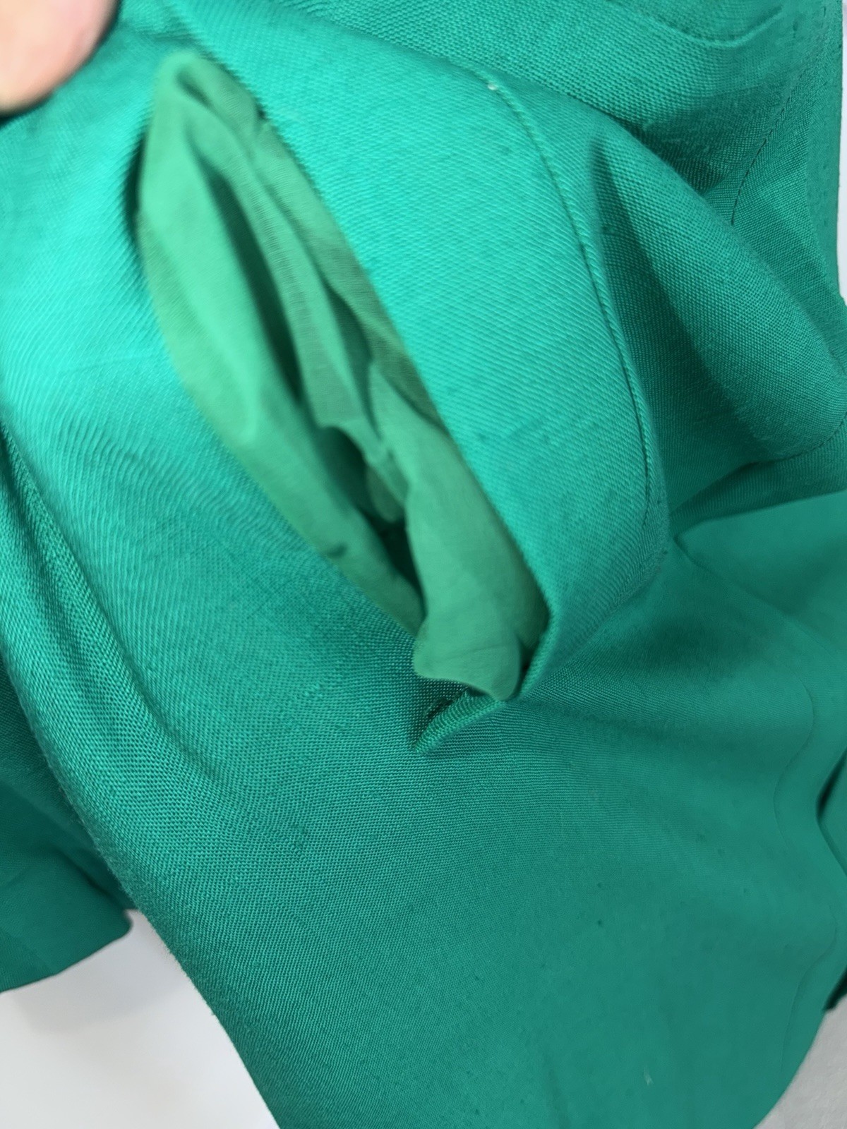 VTG 80s Pauline Trigere Bergdorf Goodman Emerald Green Maxi Textured Shirt Dress