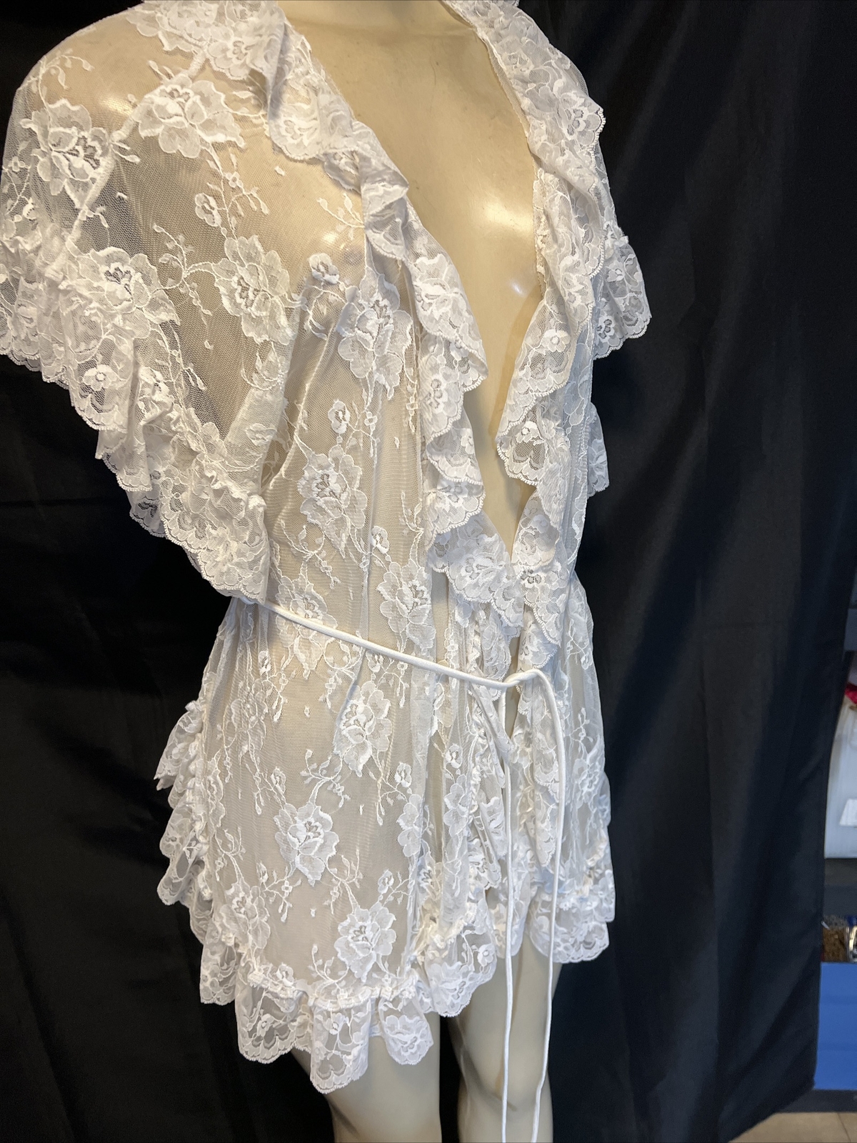 VTG Shirley Of Hollywood Short Bridal Ruffle Trim Lace Sheer Nylon One Sz cp2