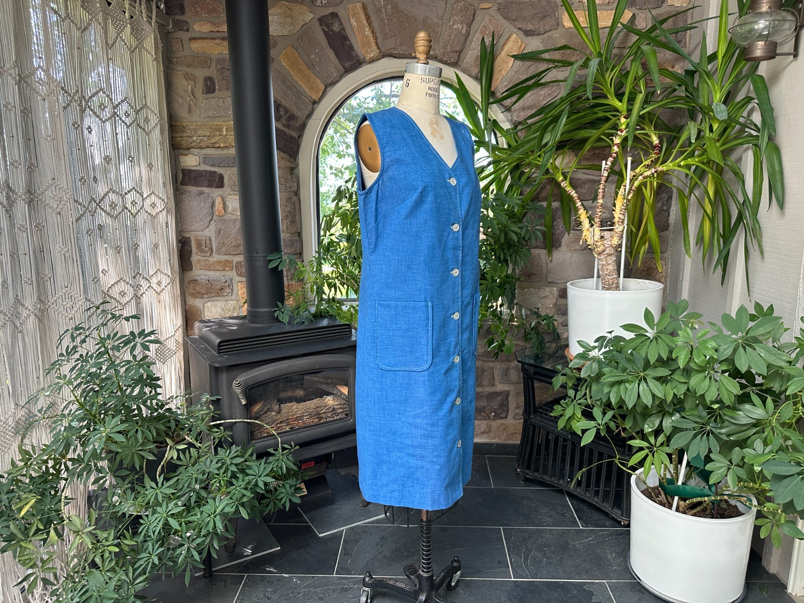 Vintage 1960s Blue Button Front Casual Dress with Pockets Johnny Appleseed’s