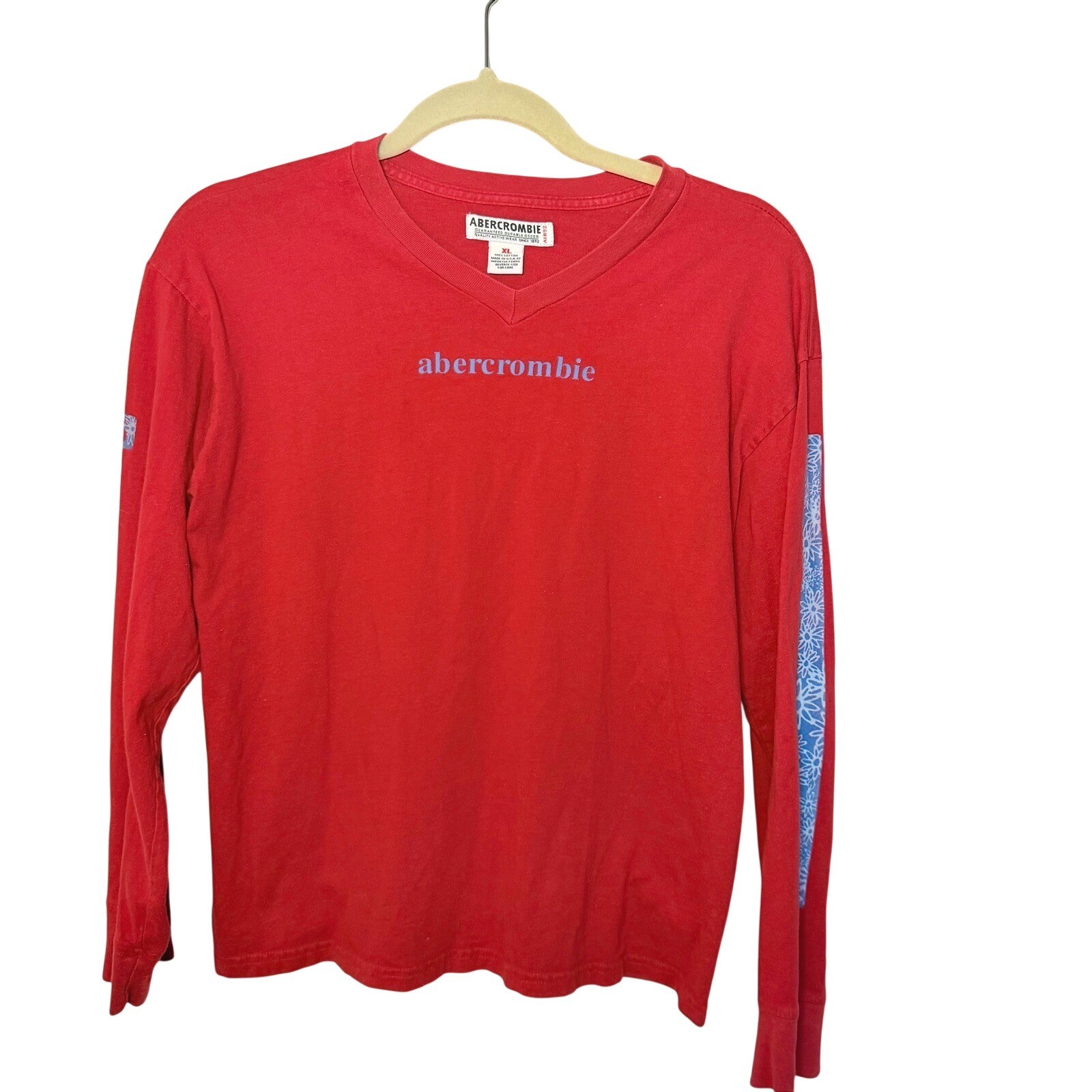 VTG 90s Abercrombie & Fitch Maroon Long Sleeve Logo Top Graphic Tee Shirt SZ XL