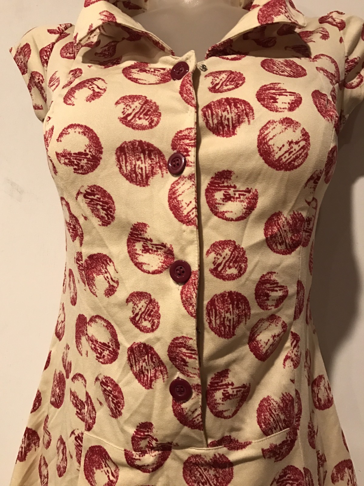 vintage 60’s stretchy walnut polka dot kawaii A line skater MOD mini dress S / M