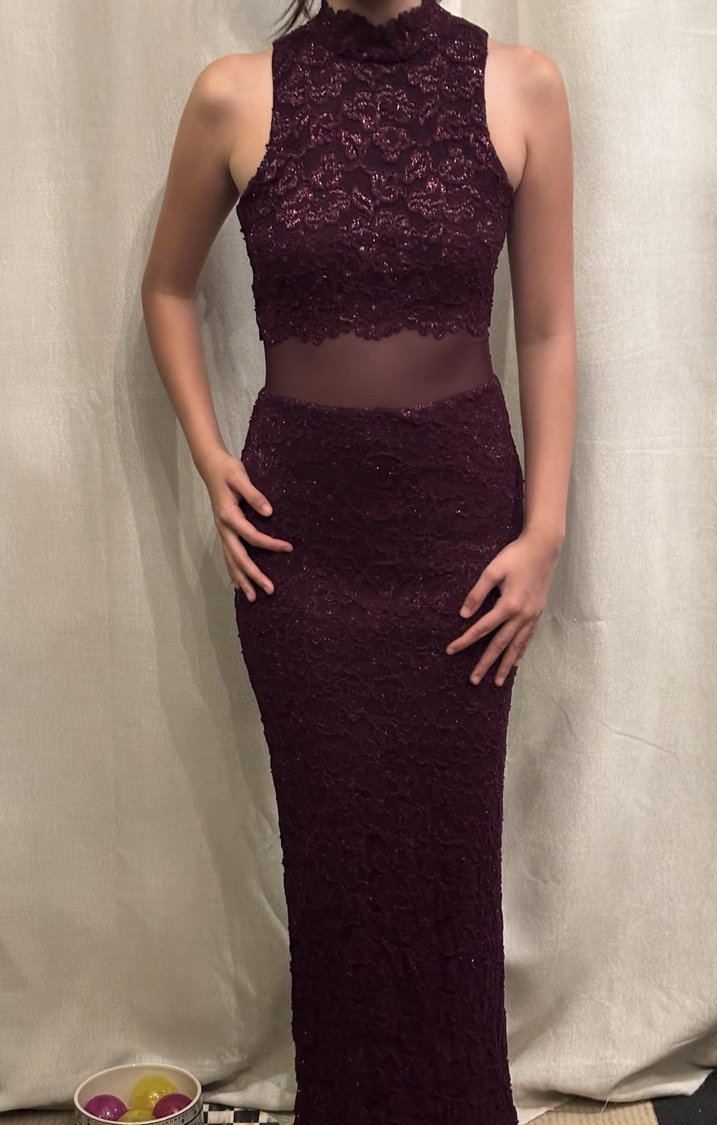 Vintage 90’s Evening Formal Party Maxi Dress Back Slit Purple Plum 7 SMALL