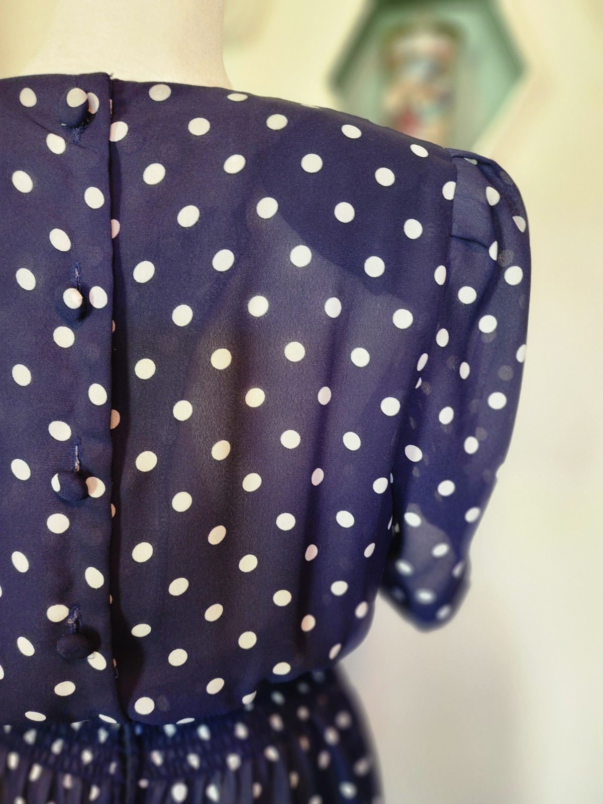 90s VTG KARIN STEVENS Cottagecore Modest Petites Polka Dot Pleated Midi Sz P8
