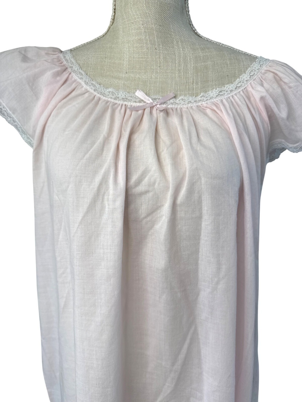 Vintage Cachet Cotton Pink Lace Embroidered Nightgown/Robe Set L 16-18