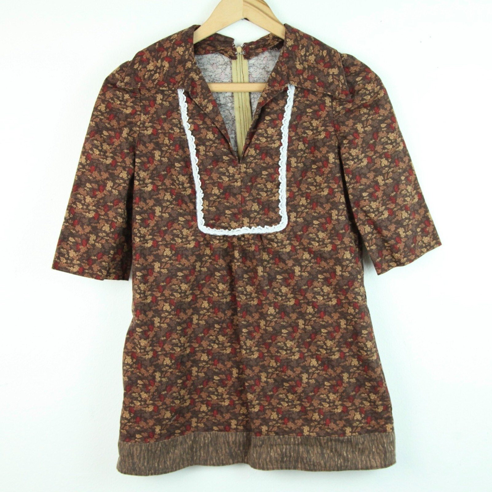 Vintage XS Top 70s Collared Prairie Yoke Boho Hippy Handmade Lace Bib Western