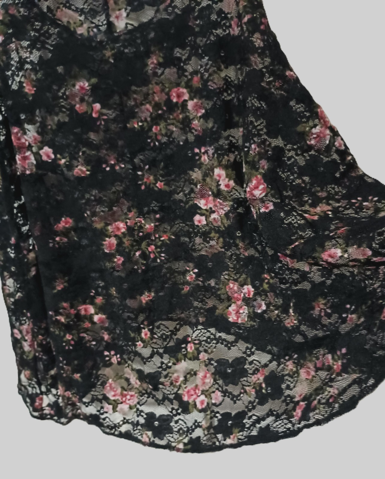 Vtg 90s Stretch Sheer Chantilly Lace Liberty Floral GRUNGE Layer Top Tunic M