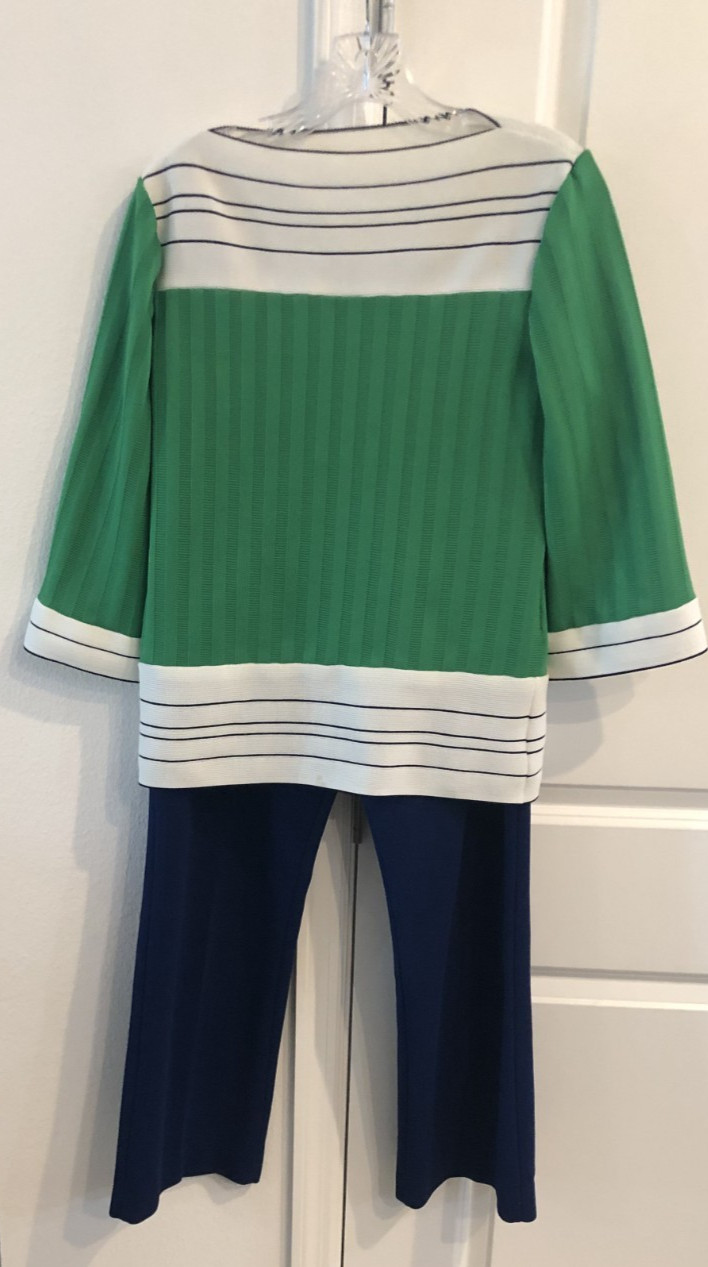 VERY COOL WOMENS VINTAGE BODIN KNITS OUTFIT 1960’S HIPPIE GREEN BLUE SIZE 14 WOW