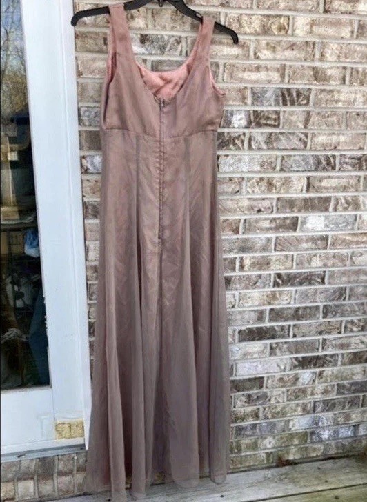 Vintage 90s Brown Grey Chiffon Champagne Formal Classic Glam Prom Gown