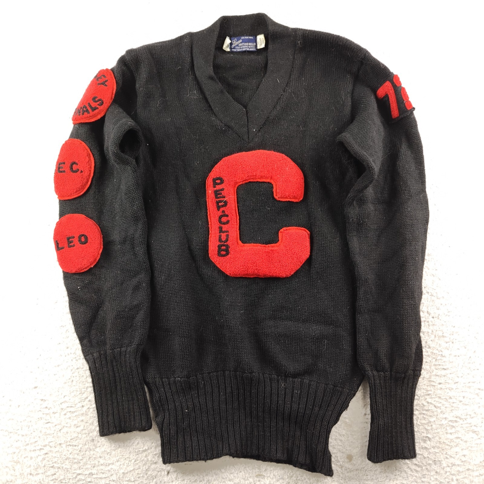 Vintage 70s Wool Varsity Sweater Size 38 Women’s XS/S Spell Out Patches