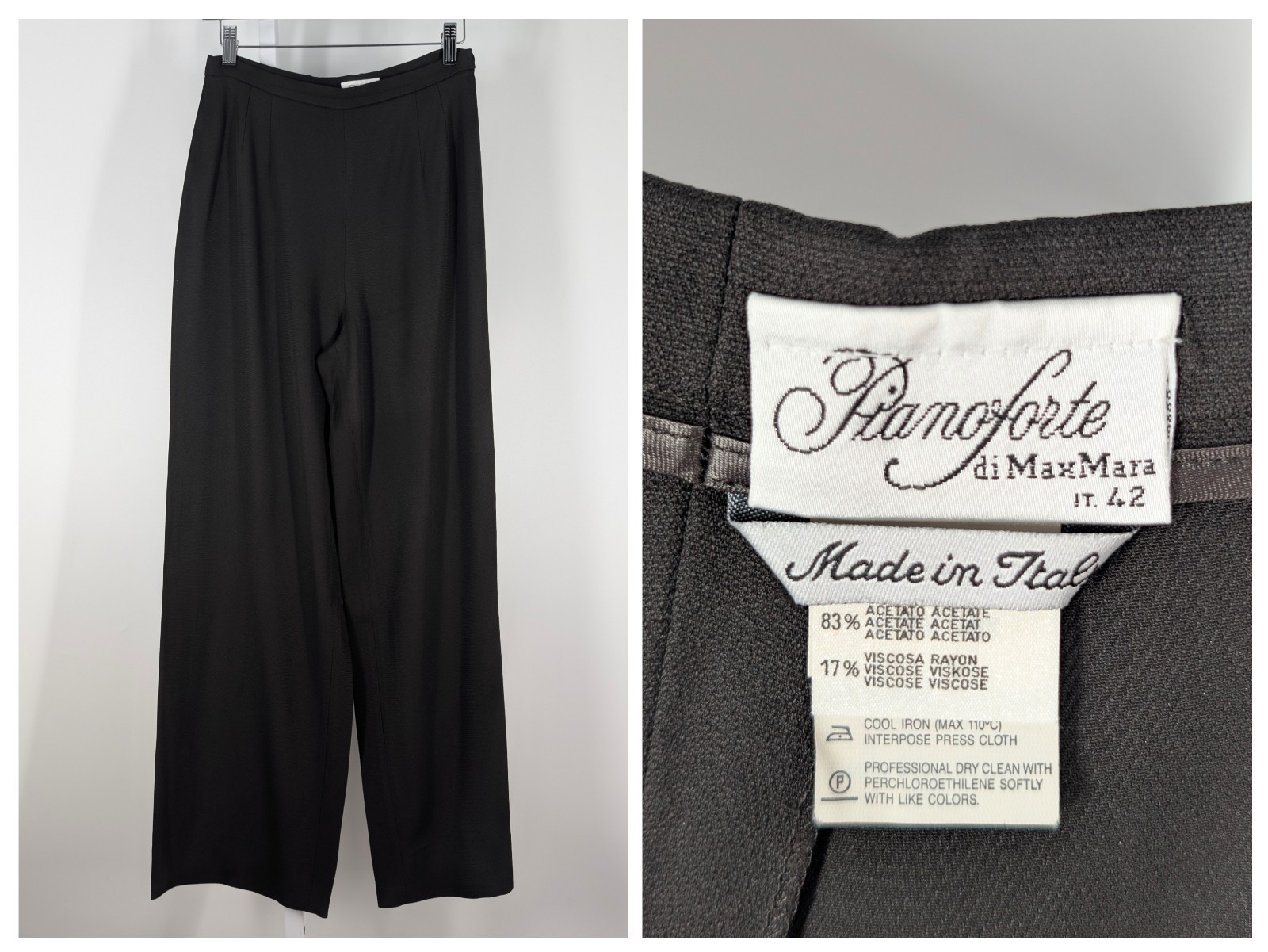 Max Mara Vintage 80s Pianoforte Widelet Culottes Trouser Black Italy 42 28×29