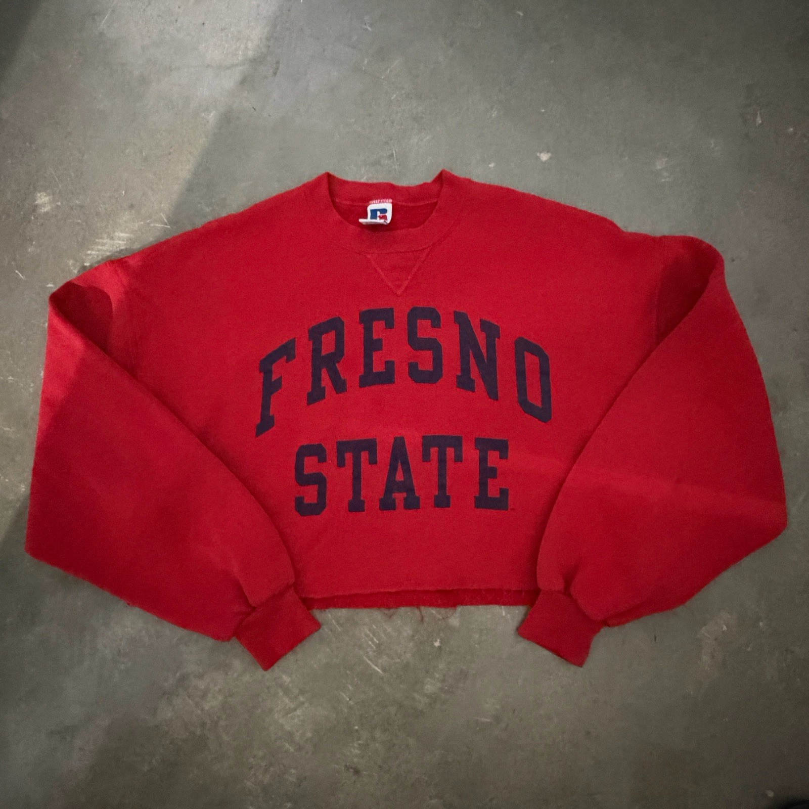 Vintage Fresno State Cropped Sweater Red Size XL Made In USA Russell Athletic
