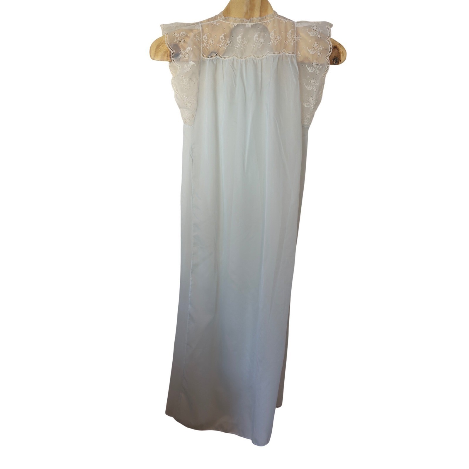 Vintage Godfried Blue Nylon Peignoir Set Embroidered Sheer Maxi Sz 34 Ethereal