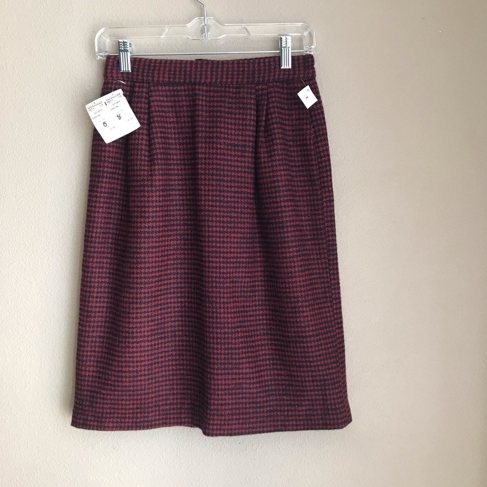 Vintage 80s Nordstrom Wool Houndstooth Pencil Skirt 8 (Runs Small) Dark Academia