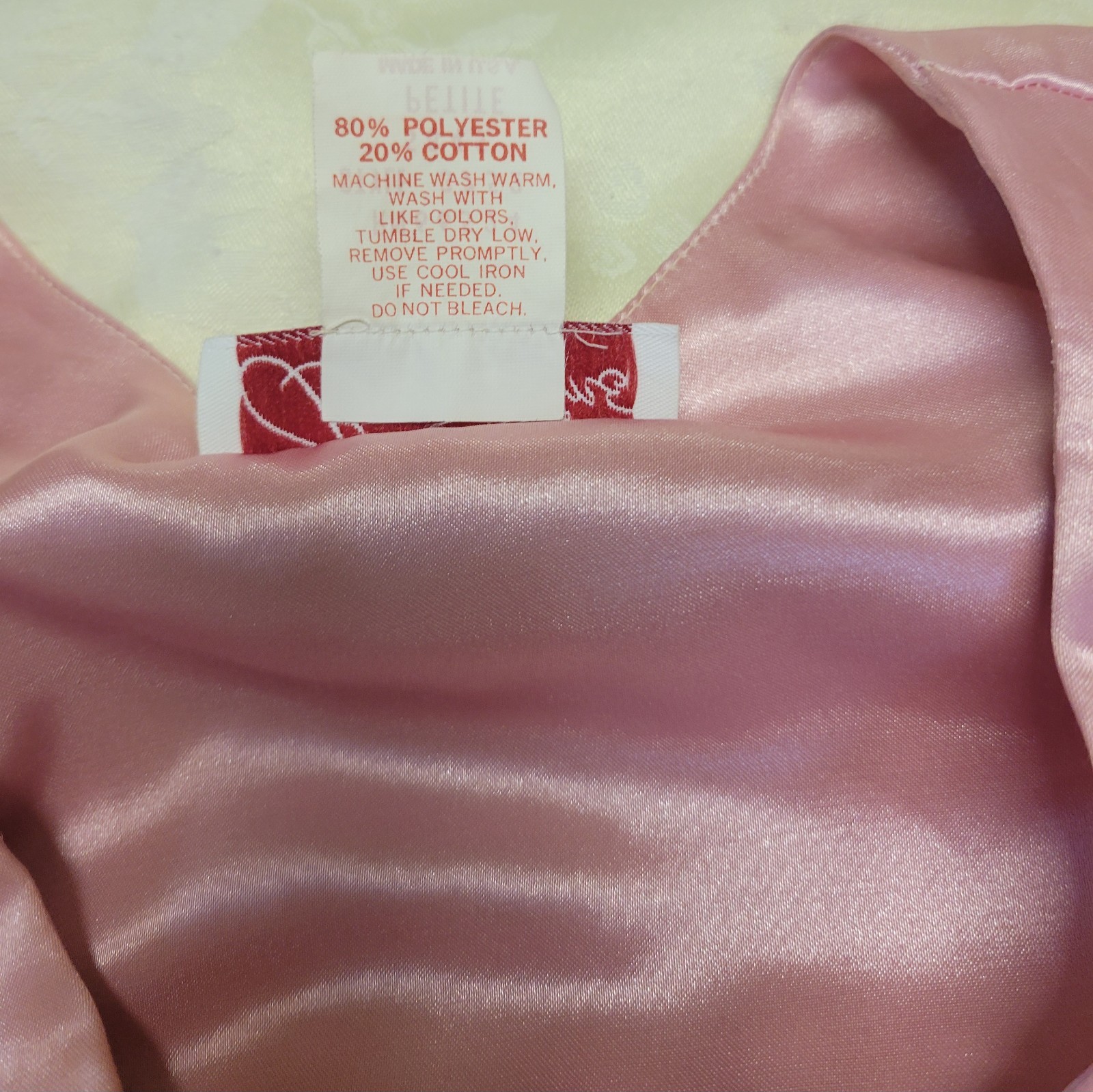 Vintage Brandywine Pink Satin Nightgown Lace Trim Petite USA Long Lingerie 70s