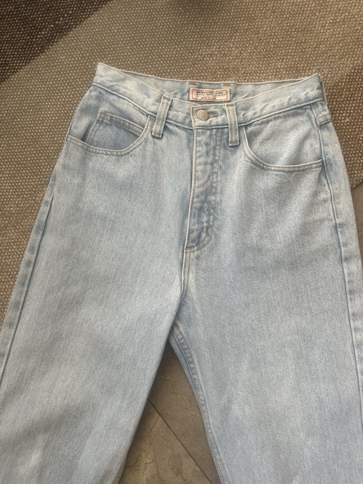 Vintage Guess DENIM JEANS Medium Wash Tapered High Waist 25 W X 27 L Zip Hem