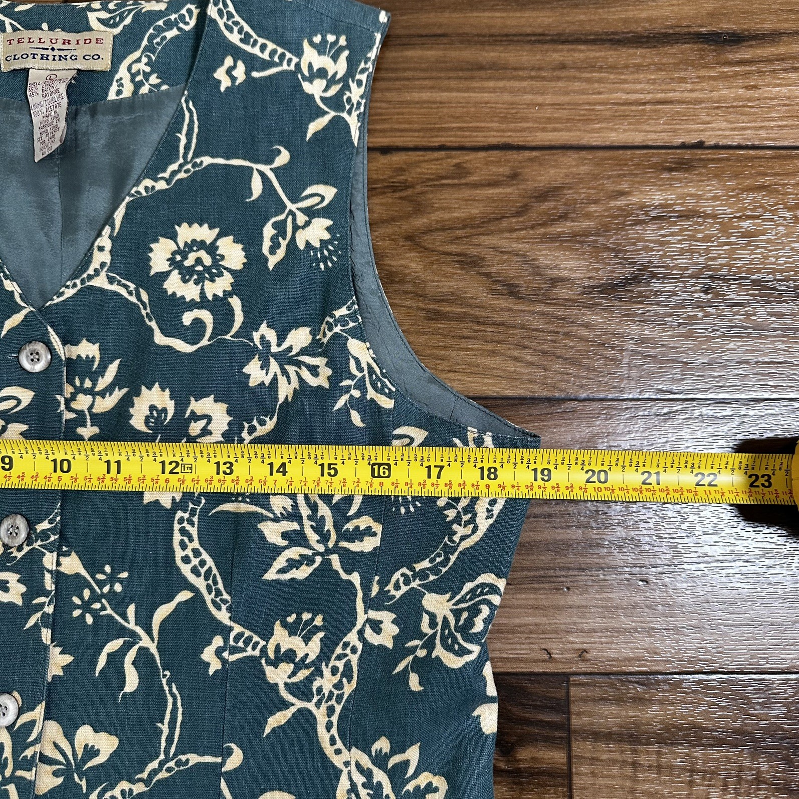 Vintage Telluride Clothing Co. Vest Floral Green White Linen Layer Western L