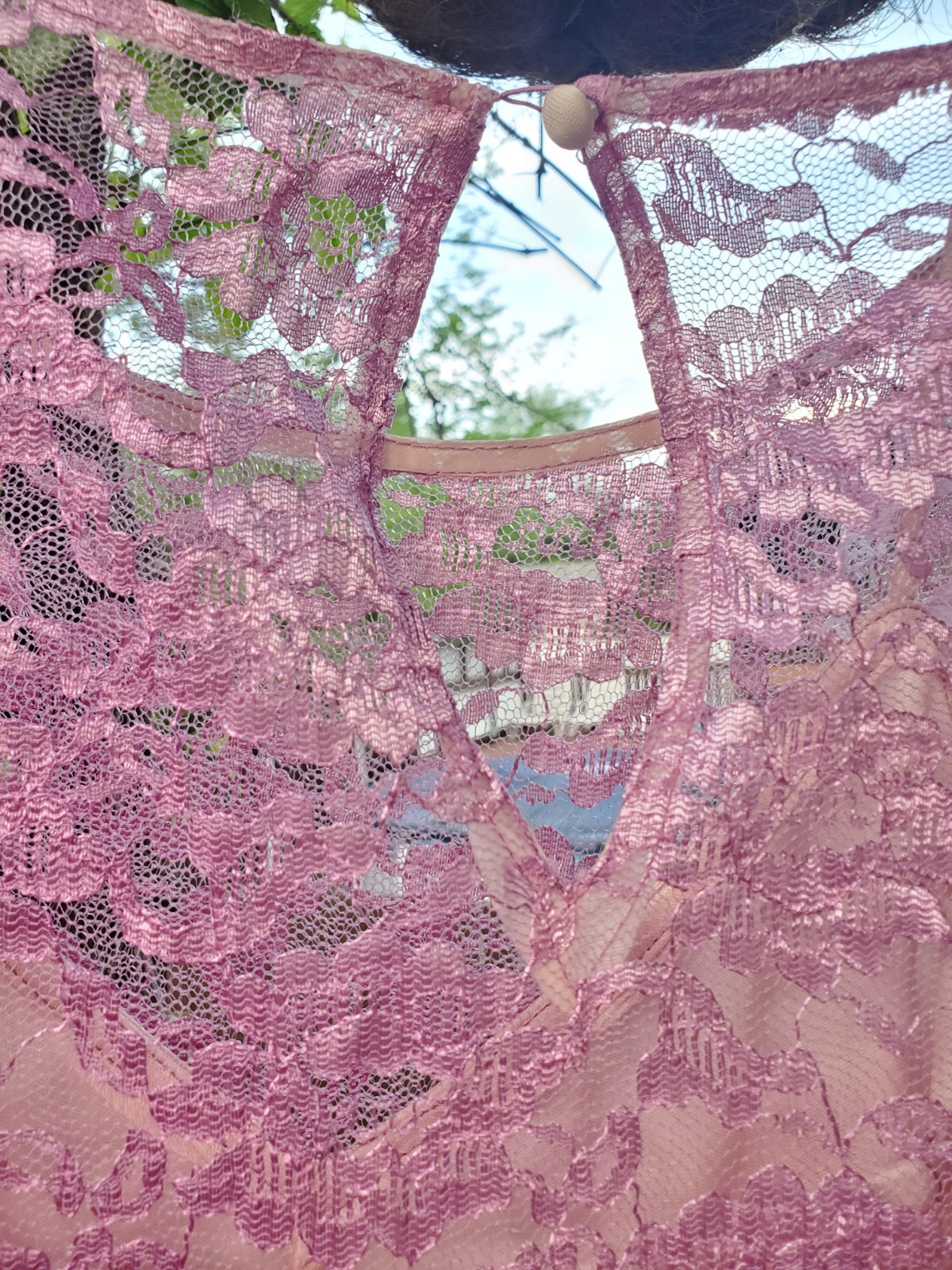 VTG JC Penney 80’s Dress Women’s Pink Lace Overlay Flare Handkerchief Hem MOB