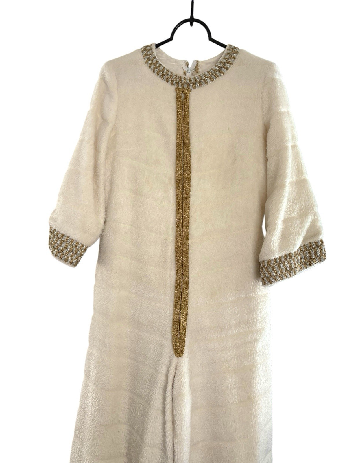1960s vintage white faux fur and gold/ silver jumpsuit MOD GO-GO/ New Years Eve